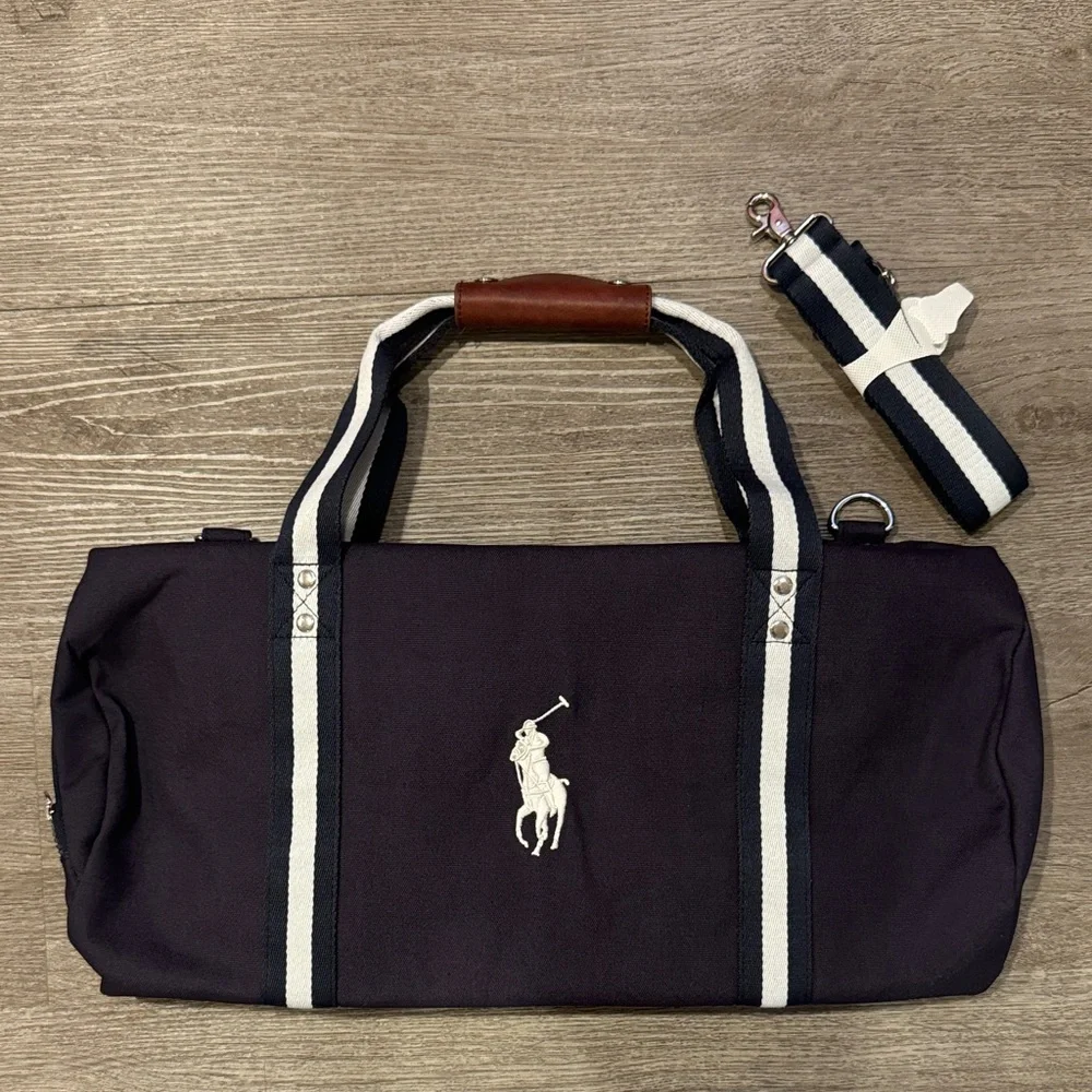 Polo by Ralph Lauren Dark Blue Duffel Bag with White Stripes